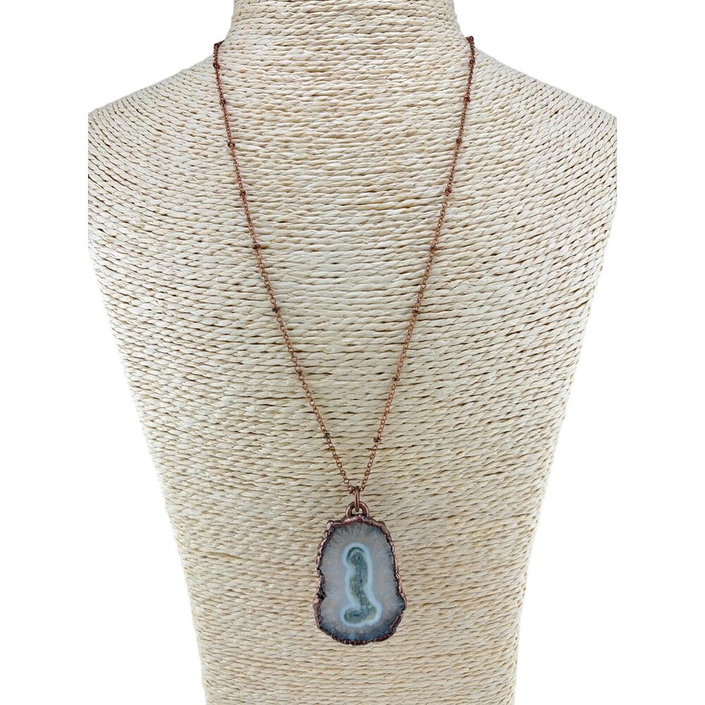 Merging Metals White Solar Quartz Druzy Electroformed Copper Pendant Necklace
